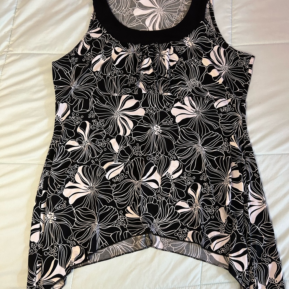 Carole Little Black Tank with Pale Pink Floral Print